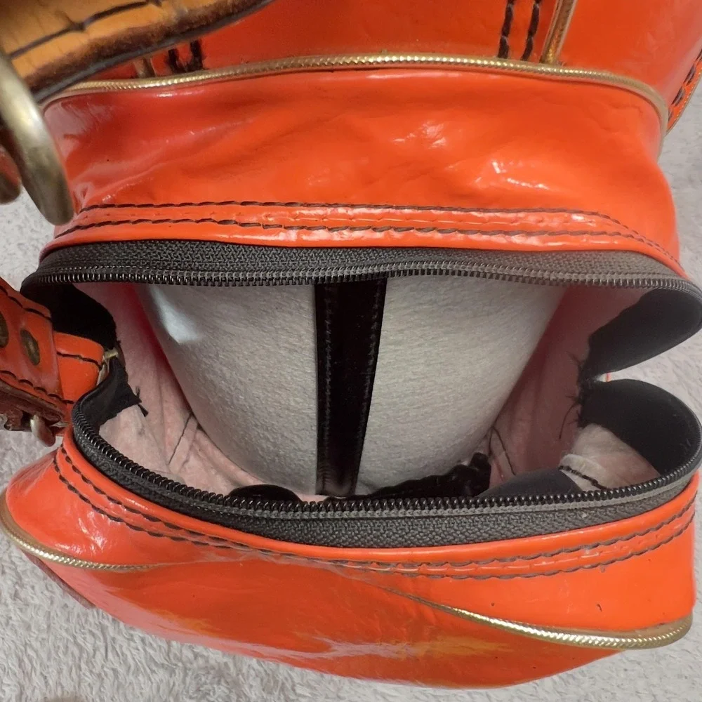 Vintage PowerBilt H & B Staff Golf Carry Bag Mens Orange Faux Leather 6-Way Hood